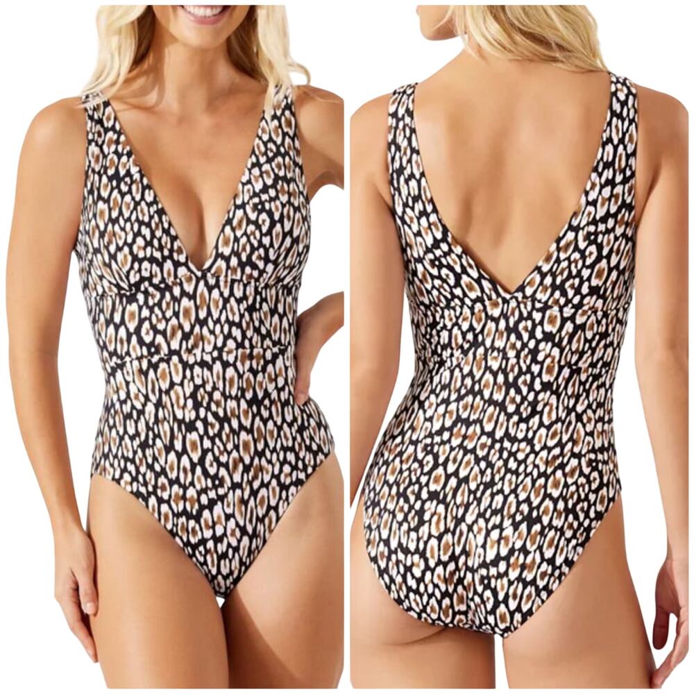 Tommy Bahama NWOT Palm Modern Safari Cat V-Neck One-Piece Swimsuit Size 10